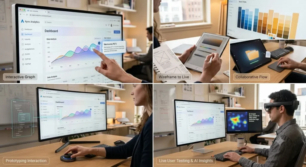Users interacting with UI elements demonstrating microinteractions in modern interface design.